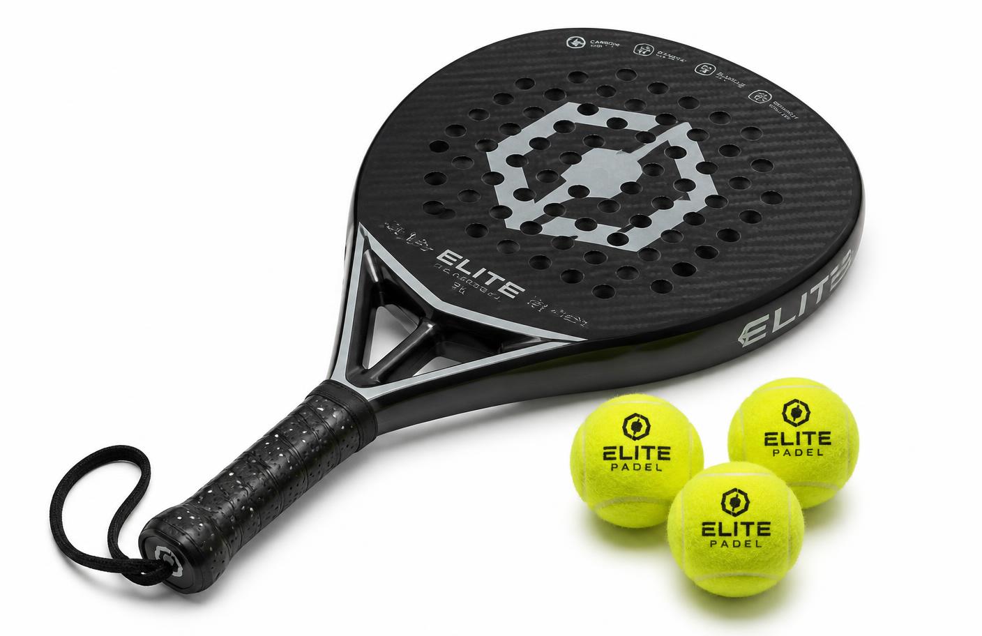 Padel racket and balls still life